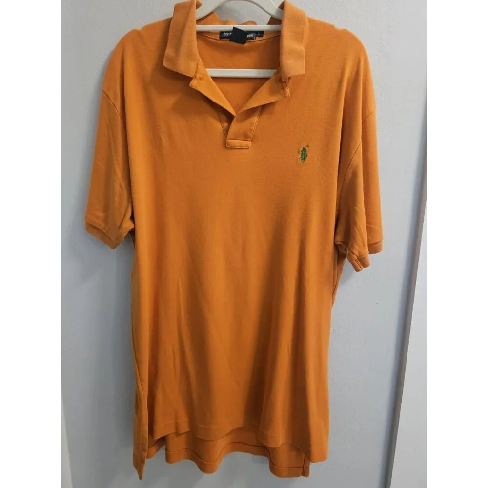Ralph Lauren Polo Shirt Mens Large Orange Short Sleeve Pony Golf